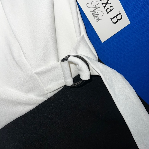 NWT🤩 |•ALEXA B NITES•| Beautiful Wrap Top Black & Ivory White Jumpsuit Size 14 - Picture 3 of 14
